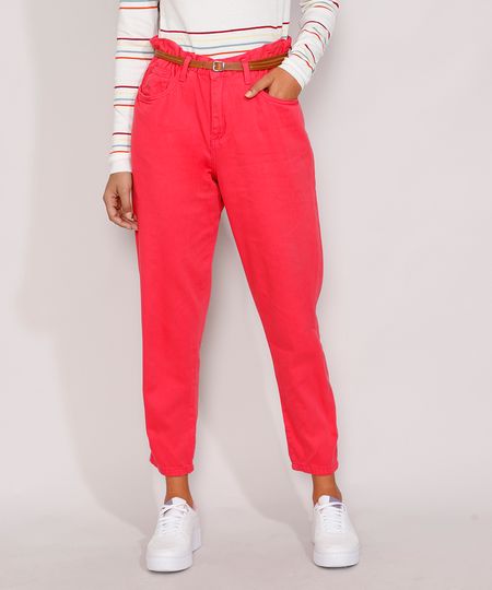 Calca-de-Sarja-Feminina-Clochard-Cintura-Alta-com-Cinto-Rosa-9984439-Rosa_1