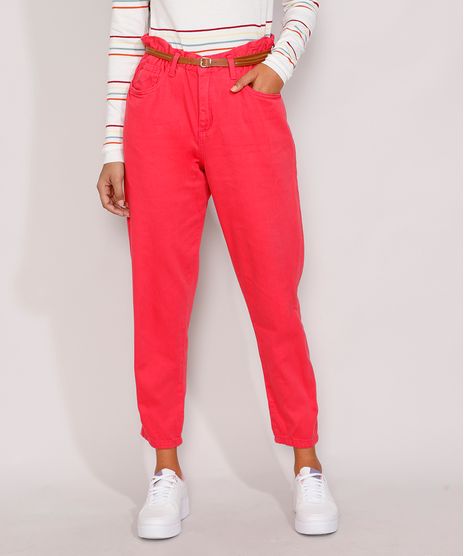 Calca-de-Sarja-Feminina-Clochard-Cintura-Alta-com-Cinto-Rosa-9984439-Rosa_1