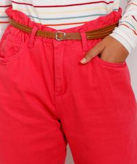 Calca-de-Sarja-Feminina-Clochard-Cintura-Alta-com-Cinto-Rosa-9984439-Rosa_4