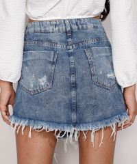 Saia-Jeans-Feminina-Curta-Destroyed-Marmorizada-com-Respingos-e-Barra-Desfiada-Azul-Medio-9985896-Azul_Medio_2
