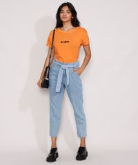 Camiseta-Feminina-Manga-Curta--Go-Slow--Flocada-Decote-Redondo-Laranja-9957948-Laranja_3