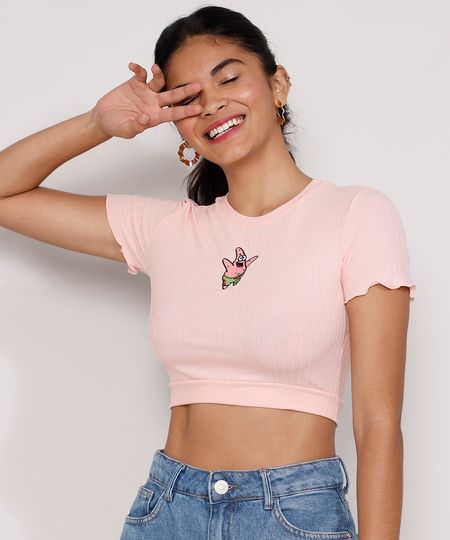 Camiseta-Feminina-Manga-Curta-Cropped-com-Bordado-Patrick-Bob-Esponja-Decote-Redondo-Rosa-Claro-9982377-Rosa_Claro_1 Camiseta-Feminina-Manga-Curta-Cropped-com-Bordado-Patrick-Bob-Esponja-Decote-Redondo-Rosa-Claro-9982377-Rosa_Claro_1