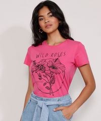 Camiseta-Feminina-Manga-Curta--Wild-Roses--Decote-Redondo-Pink-9978602-Pink_1