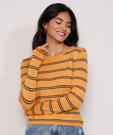 Sueter-de-Trico-Feminino-Basico-Listrado-Decote-Redondo-Mostarda-9325938-Mostarda_1 Sueter-de-Trico-Feminino-Basico-Listrado-Decote-Redondo-Mostarda-9325938-Mostarda_1
