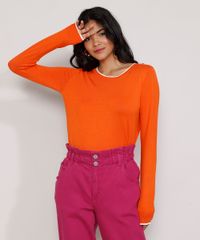 Sueter-de-Trico-Feminino-Basico-Bicolor-Decote-Redondo-Laranja-9325451-Laranja_1