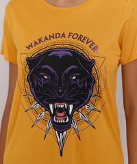Camiseta-Feminina-Manga-Curta-Pantera-Negra-Metalizada-Decote-Redondo-Mostarda-9982359-Mostarda_2