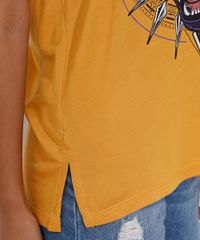 Camiseta-Feminina-Manga-Curta-Pantera-Negra-Metalizada-Decote-Redondo-Mostarda-9982359-Mostarda_5