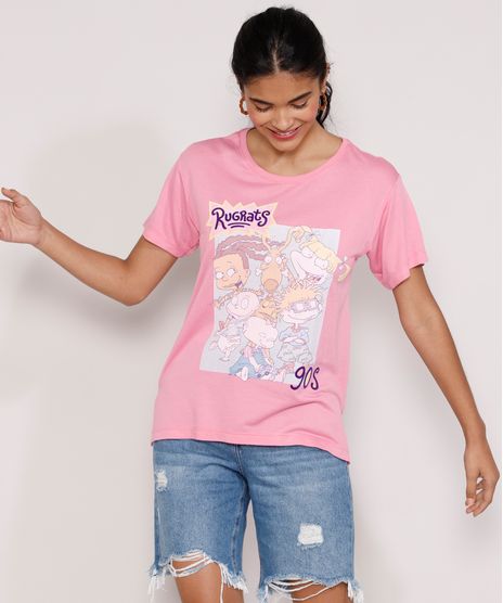 Camiseta-Feminina-Manga-Curta-Rugrats-Os-Anjinhos-Flocada-Decote-Redondo-Rosa-9976531-Rosa_1