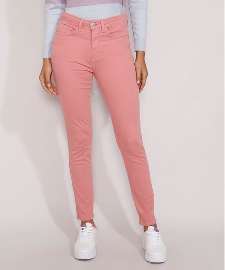Calca-de-Sarja-Feminina-Cintura-Alta-Super-Skinny-Coral-9976637-Coral_1