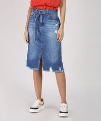 Saia-Jeans-Feminina-Midi-com-Cinto-Barra-Destroyed-Azul-Medio-9932229-Azul_Medio_1