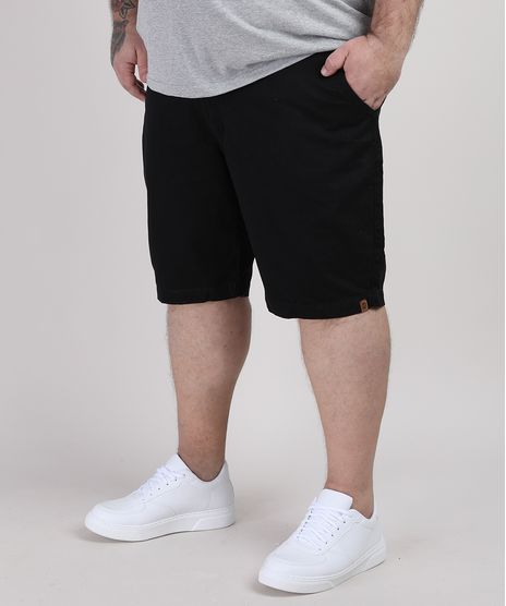 Bermuda-de-Sarja-Masculina-Plus-Size-Reta-com-Bolsos-Preta-9951180-Preto_1