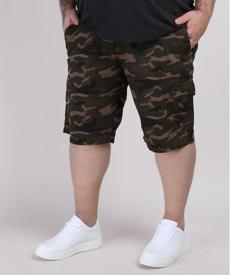 Bermuda-Masculina-Plus-Size-Cargo-Estampada-Camuflada-Marrom-9951179-Marrom_1