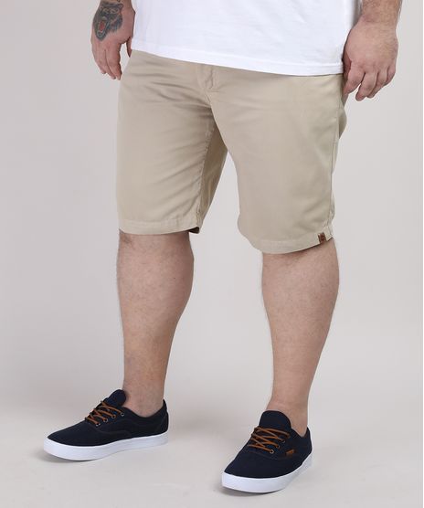 Bermuda-de-Sarja-Masculina-Plus-Size-Reta-com-Bolsos-Kaki-9951181-Kaki_1