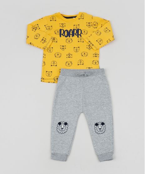 Conjunto-Infantil-Bichinhos-de-Blusao-Estampado-Amarelo---Calca-em-Moletom-Cinza-Mescla-9951501-Cinza_Mescla_1