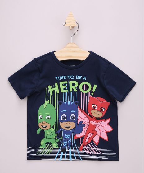 Camiseta-Infantil-PJ-Masks--Time-To-Be-A-Hero--Manga-Curta-Azul-Marinho-9964083-Azul_Marinho_1