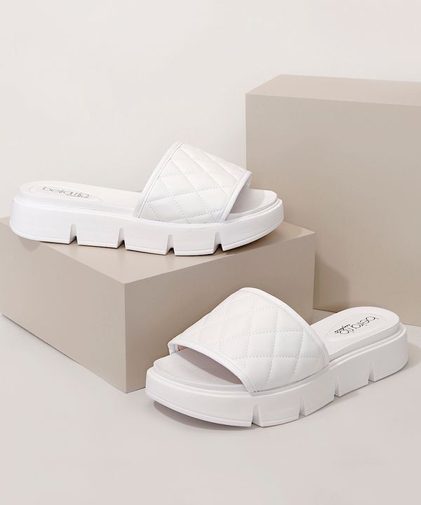 Tamanco Feminino Beira Rio Flatform Matelassê Branco 38