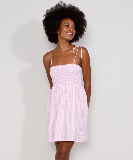 Vestido-Feminino-Mindset-Curto-Estampado-Xadrez-Vichy-com-Lastex-Alca-Laco-Rosa-9991504-Rosa_1