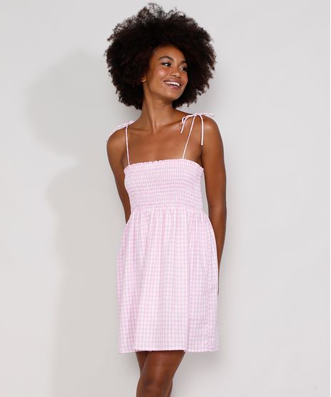Vestido-Feminino-Mindset-Curto-Estampado-Xadrez-Vichy-com-Lastex-Alca-Laco-Rosa-9991504-Rosa_1