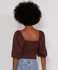 Blusa-Feminina-Mindset-com-Franzido-Manga-Bufante-Decote-Reto-Marrom-9991003-Marrom_2