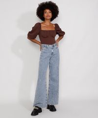 Blusa-Feminina-Mindset-com-Franzido-Manga-Bufante-Decote-Reto-Marrom-9991003-Marrom_3