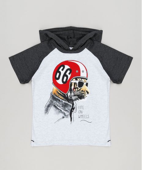Camiseta-Infantil-Leao-com-Capuz-Raglan-Manga-Curta--Cinza-Mescla-9148077-Cinza_Mescla_1