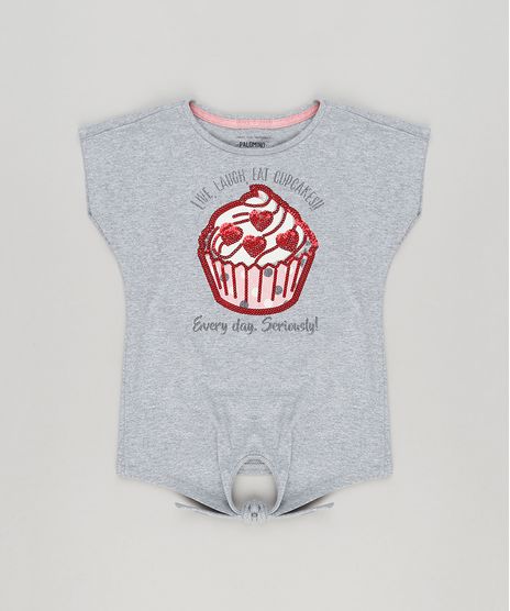 Blusa-Infantil-Cup-Cake-com-Paete-e-No-Manga-Curta-Decote-Redondo-em-Algodao---Sustentavel-Cinza-Mescla-9160822-Cinza_Mescla_1