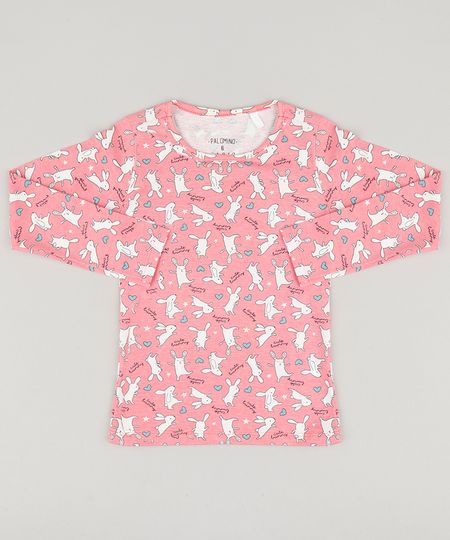 Blusa-Infantil-Estampada-de-Coelhinhos-Manga-Longa-Decote-Redondo-em-Algodao---Sustentavel-Rosa-9137405-Rosa_1