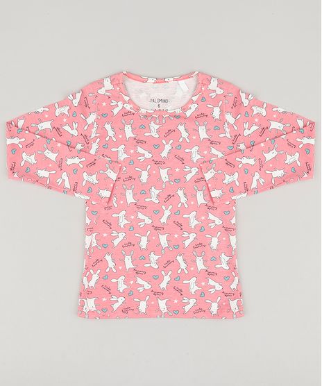 Blusa-Infantil-Estampada-de-Coelhinhos-Manga-Longa-Decote-Redondo-em-Algodao---Sustentavel-Rosa-9137405-Rosa_1