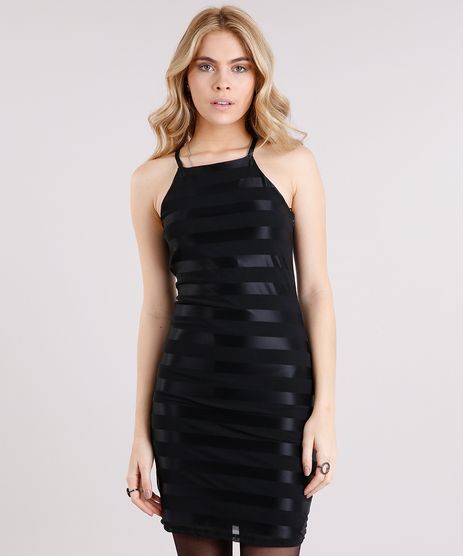 Vestido-Feminino-Halter-Neck-em-Tule-Listrado-com-Alca-Fina-Curto-Preto-9154245-Preto_1