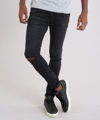 Calca-Jeans-Masculina-Super-Skinny-Cropped-em-Algodao---Sustentavel-Preta-9108173-Preto_1