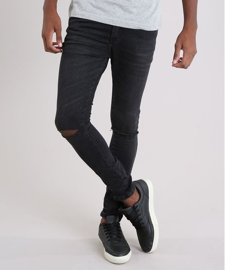 Calca-Jeans-Masculina-Super-Skinny-Cropped-em-Algodao---Sustentavel-Preta-9108173-Preto_1