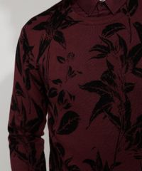 Sueter-de-Trico-Masculino-Estampado-Floral-Gola-Careca-Vinho-9821906-Vinho_4