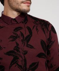 Sueter-de-Trico-Masculino-Estampado-Floral-Gola-Careca-Vinho-9821906-Vinho_6