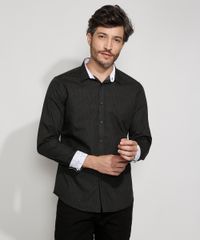 Camisa-Masculina-Slim-com-Punho-Contrastante-Manga-Longa-Preta-9945174-Preto_1