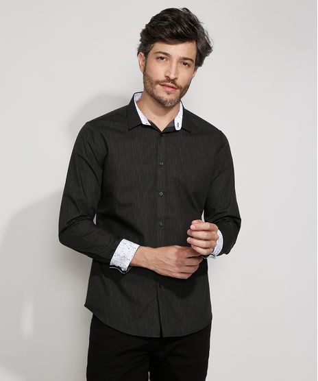 Camisa-Masculina-Slim-com-Punho-Contrastante-Manga-Longa-Preta-9945174-Preto_1