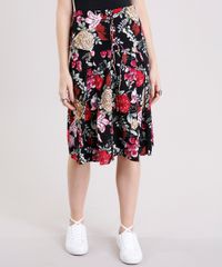 Saia-Midi-Feminina-Estampada-Floral-com-Lace-UP-Preta-8898672-Preto_1