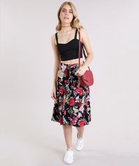 Saia-Midi-Feminina-Estampada-Floral-com-Lace-UP-Preta-8898672-Preto_3