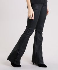 Calca-Feminina-Flare-Resinada-com-Botoes-na-Barra-Cintura-Super-Alta-Preta-9113401-Preto_1