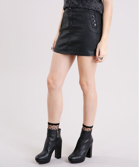 Saia-Feminina-Resinada-com-Botoes-Curta-Preta-9116252-Preto_1