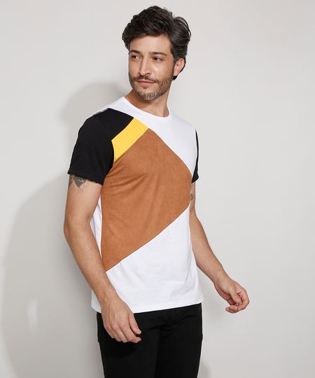 Camiseta-Masculina-Slim-Manga-Curta-com-Recortes-e-Suede-Gola-Careca-Branca-9981476-Branco_1