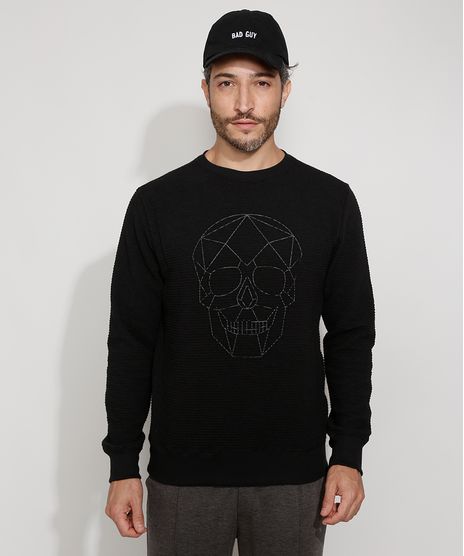 Blusa-de-Moletom-Masculina-Slim-Texturizada-Caveira-Gola-Careca-Preta-9782697-Preto_1