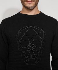 Blusa-de-Moletom-Masculina-Slim-Texturizada-Caveira-Gola-Careca-Preta-9782697-Preto_4
