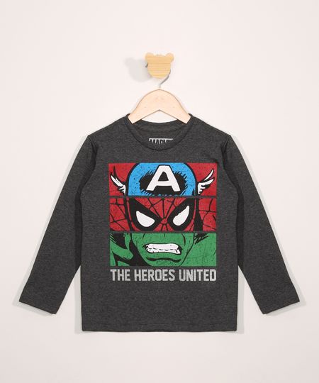 Camiseta Infantil Manga Longa Os Vingadores Cinza Mescla Escuro - 8 Menor preço em Camiseta Infantil Manga Longa Os Vingadores Cinza Mescla Escuro - 8