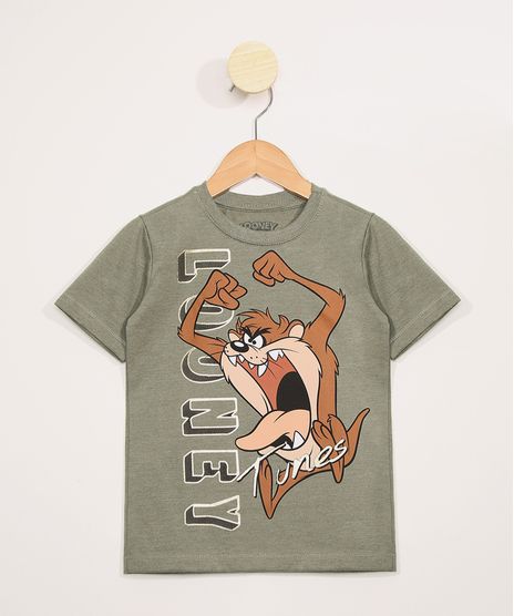 Camiseta-Infantil-Manga-Curta-Taz-Looney-Tunes-Verde-Militar-9978446-Verde_Militar_1