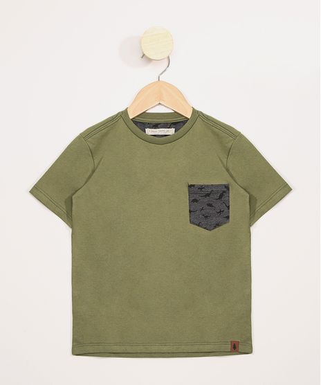 Camiseta-Infantil-Manga-Curta-com-Bolso-Estampado-de-Dinossauro-Verde-Militar-9980376-Verde_Militar_1