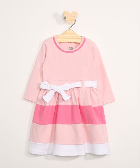 Vestido-Infantil-Manga-Longa-Listrado-com-Recortes-e-Faixa-para-Amarrar--Rosa-Claro-9981651-Rosa_Claro_1