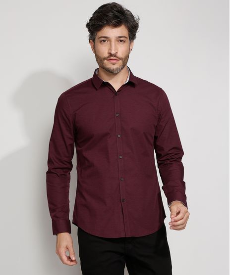 Camisa-Masculina-Slim-com-Punho-Contrastante-Manga-Longa-Vinho-9945173-Vinho_1