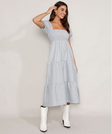 Vestido-Feminino-Midi-Estampado-Xadrez-com-Lastex-e-Recortes-Manga-Bufante-Azul-9974676-Azul_1