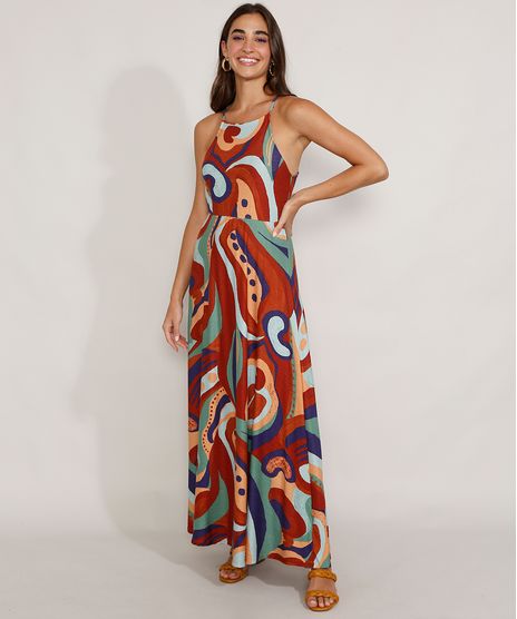 Vestido-Feminino-Longo-Halter-Neck-Texturizado-Estampado-de-Cajus-Multicor-9977672-Multicor_1