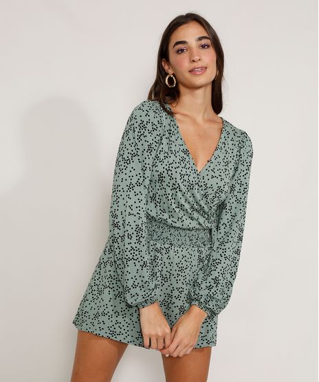 Macaquinho-Feminino-Estampado-de-Poa-com-Transpasse-Manga-Bufante-Verde-9975375-Verde_1